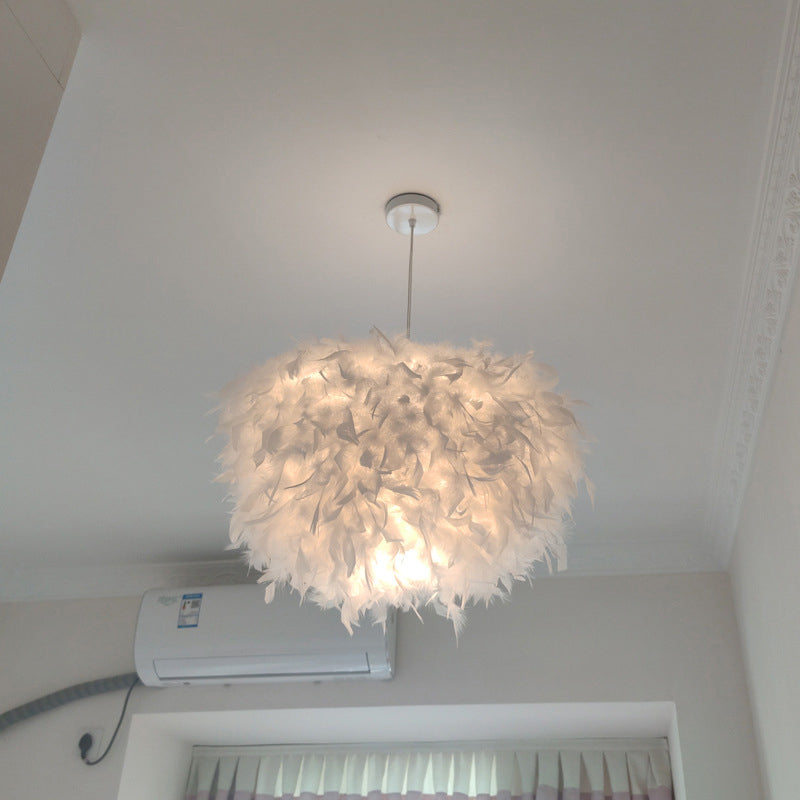 Nordic Feather Pendant Lamp - Handcrafted Hemispherical Design, 1-Bulb White Hanging Light Kit (11"/15"/19.5" W)