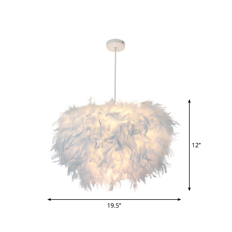 Feather Pendant Lamp - Nordic Style Handcrafted White 1 Bulb Hanging Light Kit 11/15/19.5 W