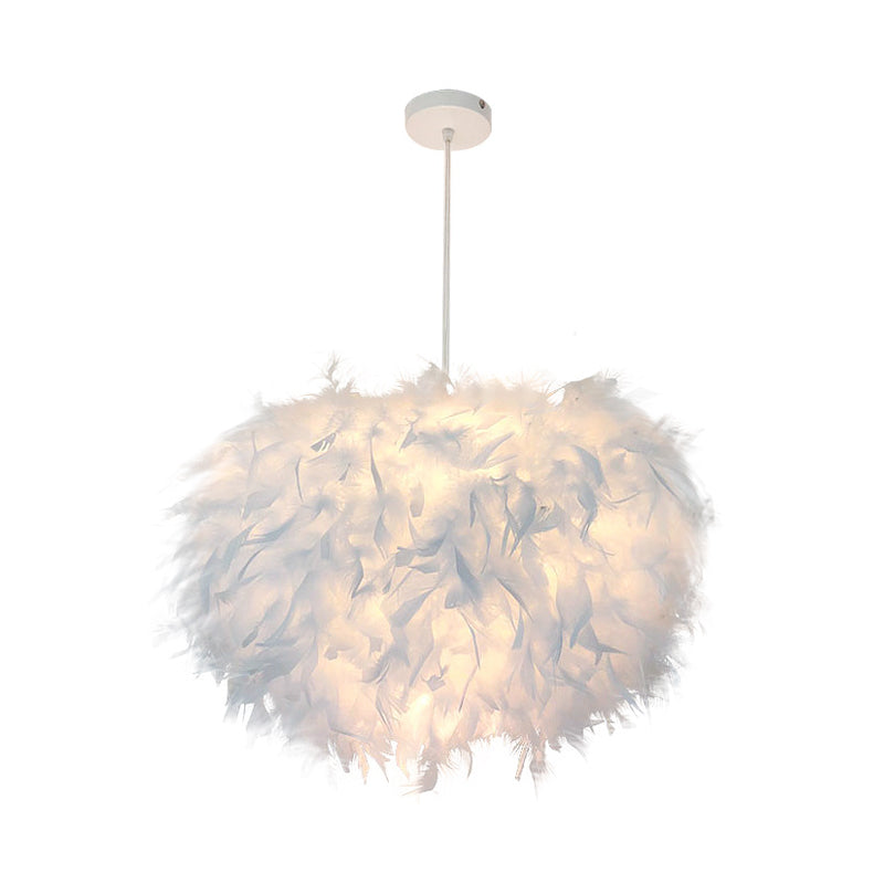 Feather Pendant Lamp - Nordic Style Handcrafted White 1 Bulb Hanging Light Kit 11/15/19.5 W