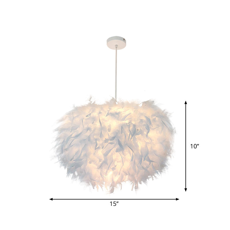 Feather Pendant Lamp - Nordic Style Handcrafted White 1 Bulb Hanging Light Kit 11/15/19.5 W