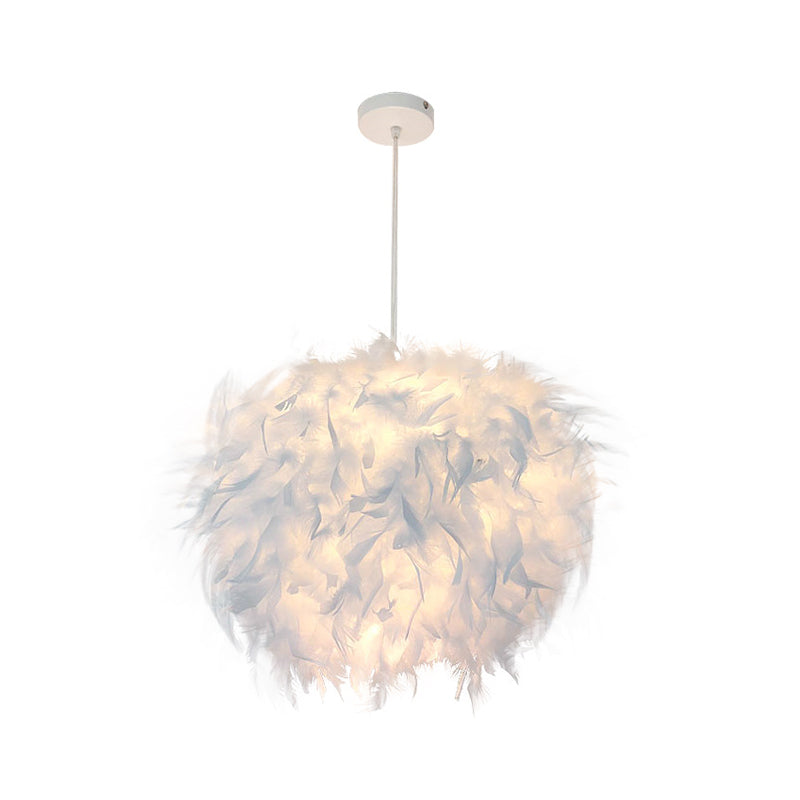 Feather Pendant Lamp - Nordic Style Handcrafted White 1 Bulb Hanging Light Kit 11/15/19.5 W