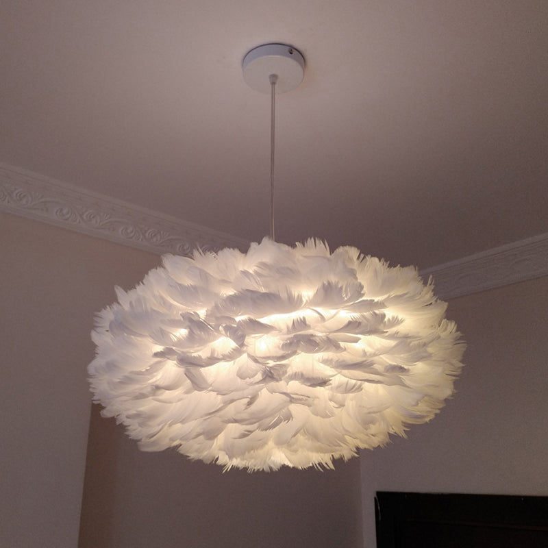 Modernist 1-Light Feather Rose Pendant Light - Grey/Apricot/Pink - Ceiling Hang Lamp - 18"/21.5" Width - Perfect for Tables