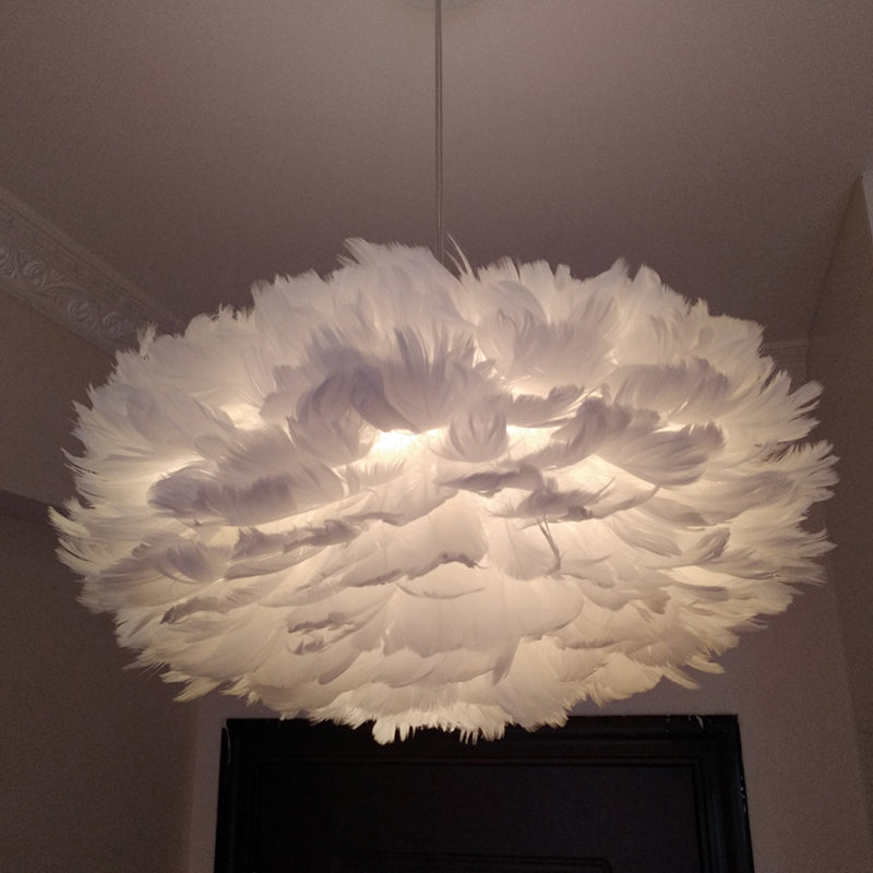 Modernist 1-Light Feather Rose Pendant Light - Grey/Apricot/Pink - Ceiling Hang Lamp - 18"/21.5" Width - Perfect for Tables