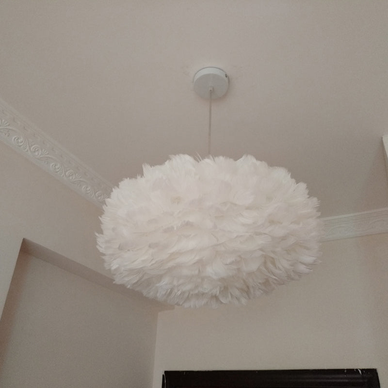 Modernist Feather Rose Blossom Pendant Light - 1-Light Grey/Apricot/Pink Ceiling Hang Lamp 18/21.5