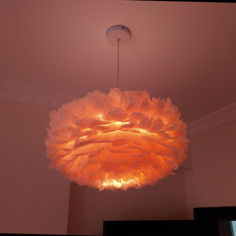 Modernist Feather Rose Blossom Pendant Light - 1-Light Grey/Apricot/Pink Ceiling Hang Lamp 18/21.5
