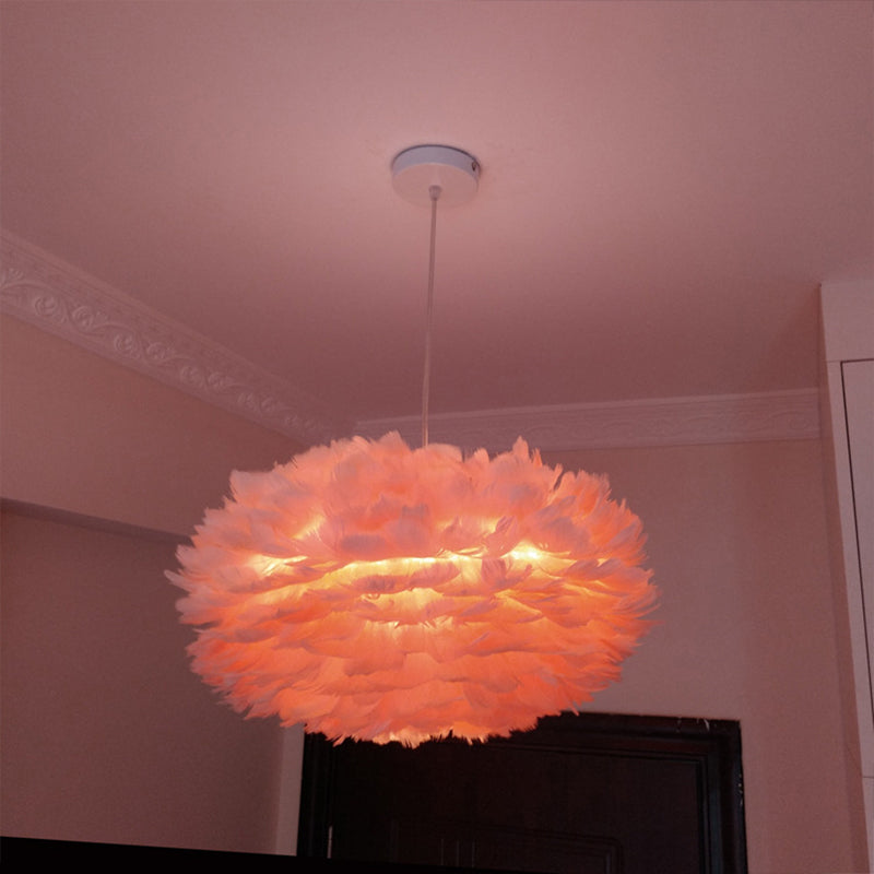 Modernist Feather Rose Blossom Pendant Light - 1-Light Grey/Apricot/Pink Ceiling Hang Lamp 18/21.5