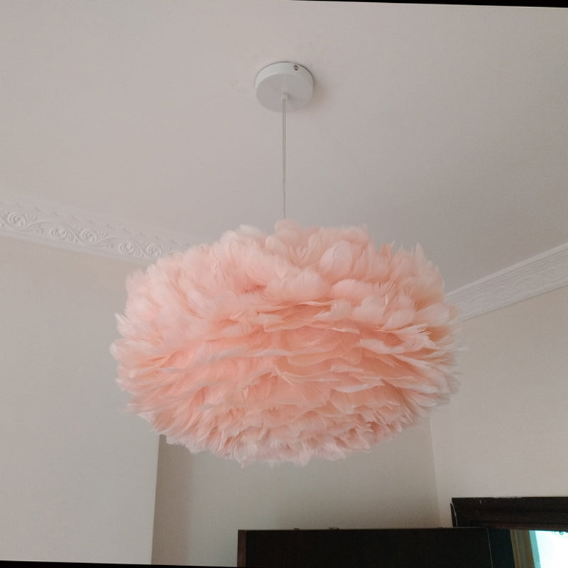 Modernist 1-Light Feather Rose Pendant Light - Grey/Apricot/Pink - Ceiling Hang Lamp - 18"/21.5" Width - Perfect for Tables