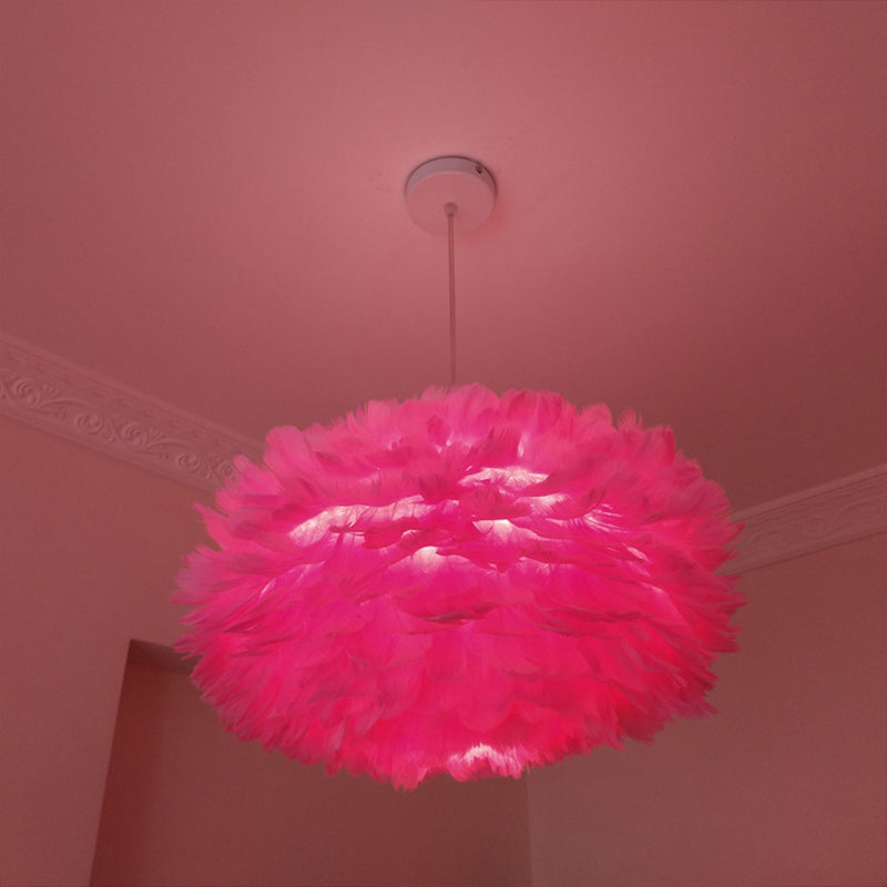 Modernist Feather Rose Blossom Pendant Light - 1-Light Grey/Apricot/Pink Ceiling Hang Lamp 18/21.5