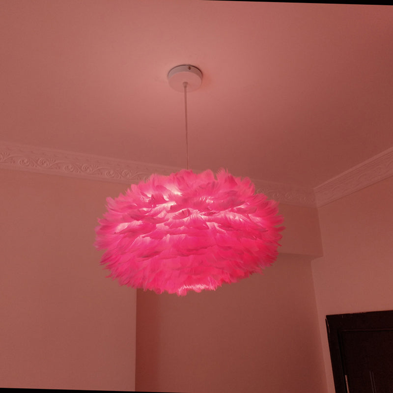 Modernist Feather Rose Blossom Pendant Light - 1-Light Grey/Apricot/Pink Ceiling Hang Lamp 18/21.5