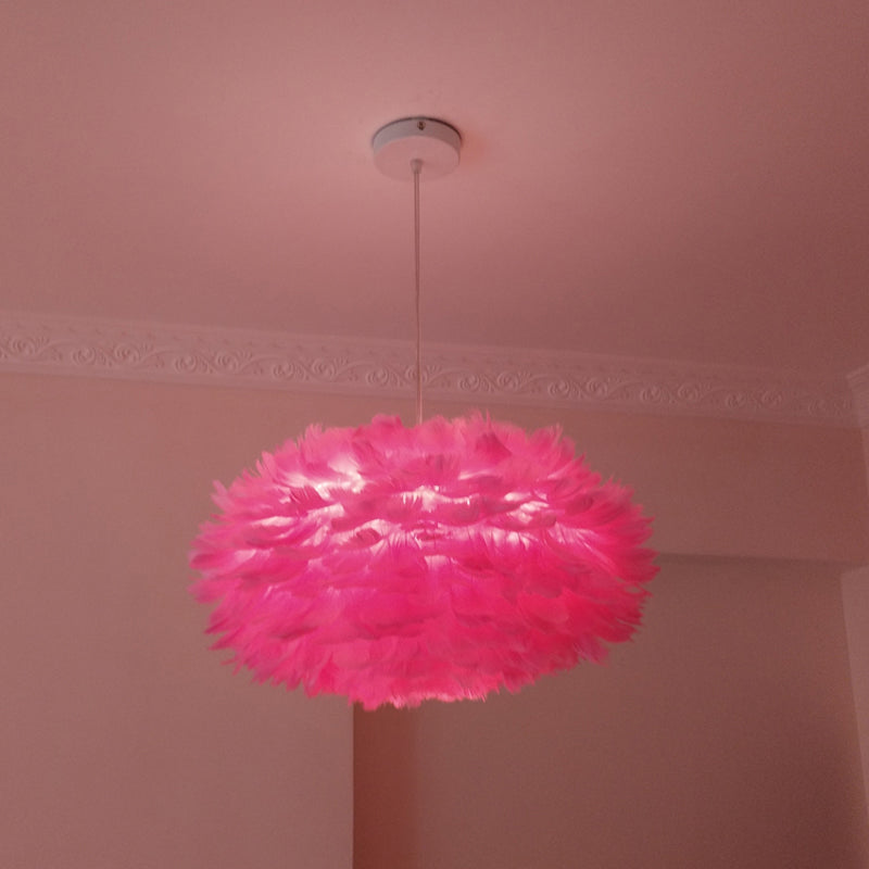 Modernist Feather Rose Blossom Pendant Light - 1-Light Grey/Apricot/Pink Ceiling Hang Lamp 18/21.5