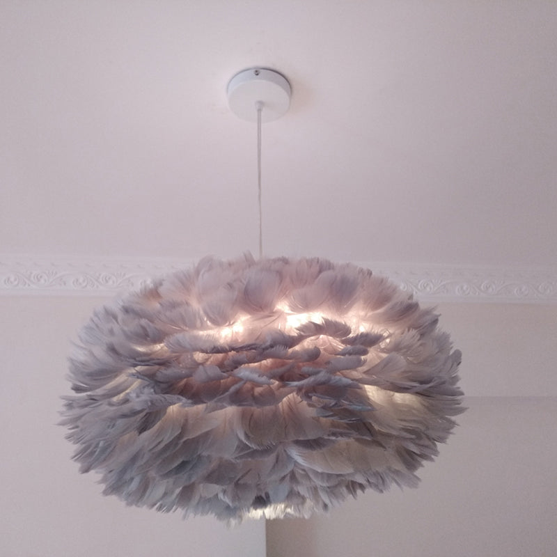 Modernist Feather Rose Blossom Pendant Light - 1-Light Grey/Apricot/Pink Ceiling Hang Lamp 18/21.5