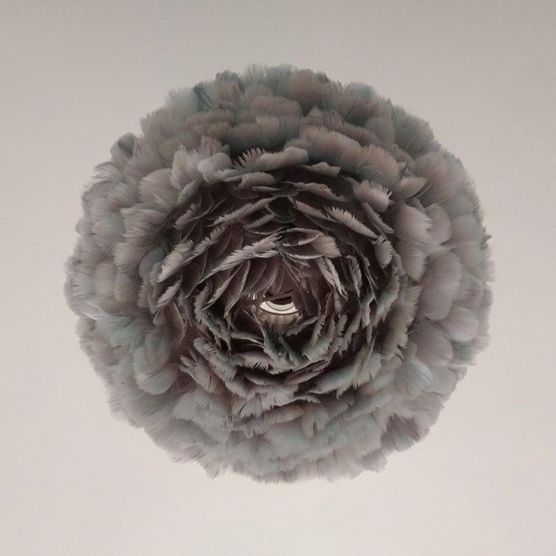 Modernist 1-Light Feather Rose Pendant Light - Grey/Apricot/Pink - Ceiling Hang Lamp - 18"/21.5" Width - Perfect for Tables