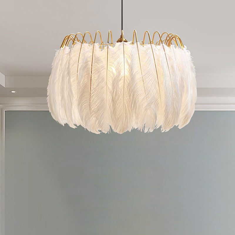 Nordic Pendant Light Kit - Single Bedroom Suspension Lighting in White with Tree, Crown, and Floral Design