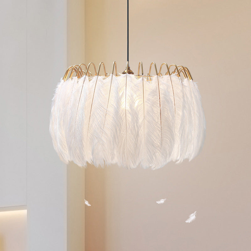 Nordic Pendant Light Kit - Single Bedroom Suspension Lighting in White with Tree, Crown, and Floral Design