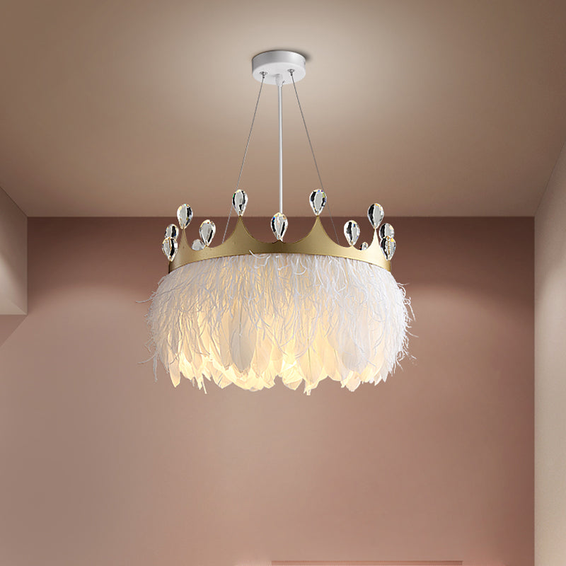 Nordic Pendant Light Kit - Single Bedroom Suspension Lighting in White with Tree, Crown, and Floral Design