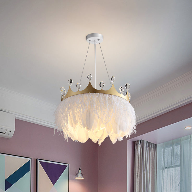 Nordic Pendant Light Kit - Single Bedroom Suspension Lighting in White with Tree, Crown, and Floral Design