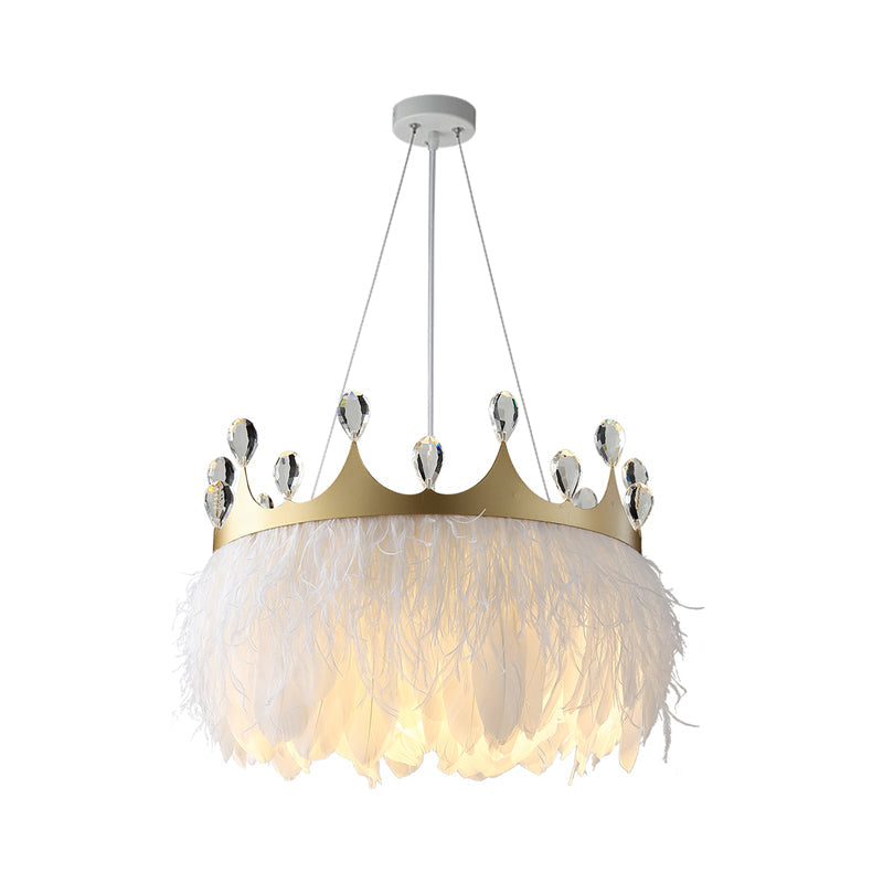 Nordic Pendant Light Kit - Single Bedroom Suspension Lighting in White with Tree, Crown, and Floral Design