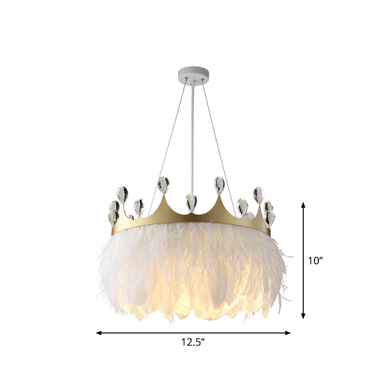 Nordic Pendant Light Kit - Single Bedroom Suspension Lighting in White with Tree, Crown, and Floral Design