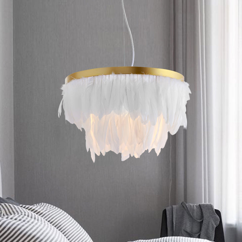Nordic Pendant Light Kit - Single Bedroom Suspension Lighting in White with Tree, Crown, and Floral Design