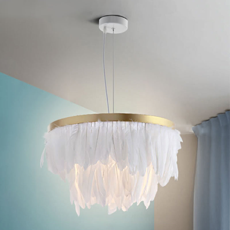 Nordic Pendant Light Kit - Single Bedroom Suspension Lighting in White with Tree, Crown, and Floral Design