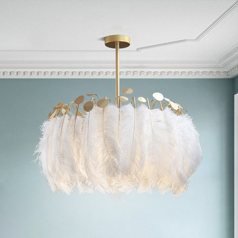Nordic Pendant Light Kit - Single Bedroom Suspension Lighting in White with Tree, Crown, and Floral Design
