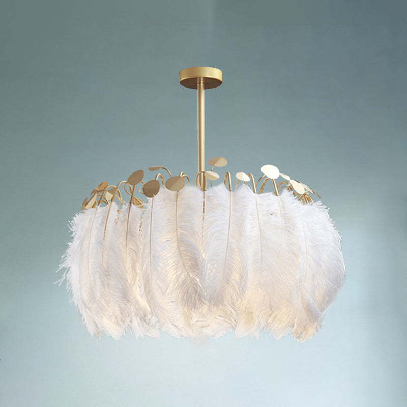 Nordic Pendant Light Kit - Single Bedroom Suspension Lighting in White with Tree, Crown, and Floral Design