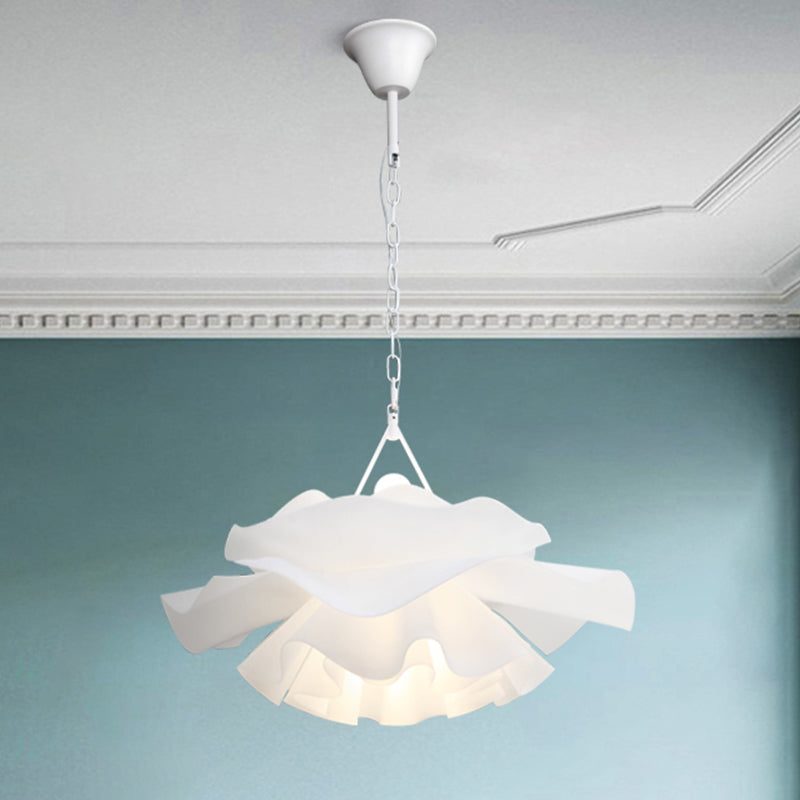 Nordic Pendant Light Kit - Single Bedroom Suspension Lighting in White with Tree, Crown, and Floral Design