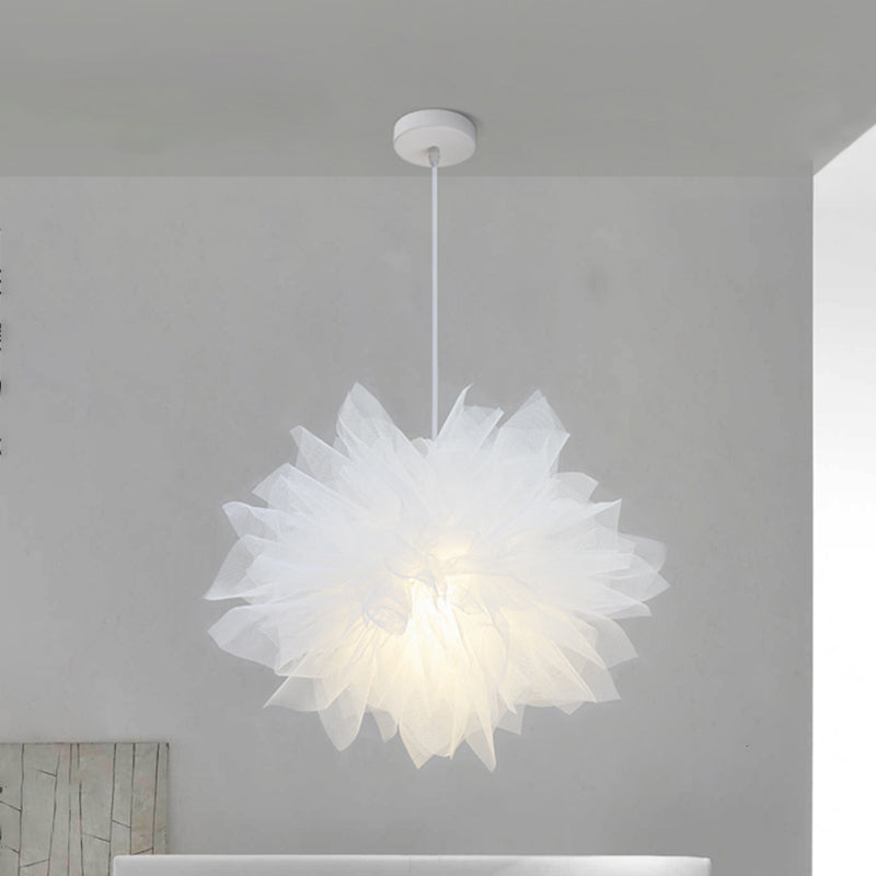 Nordic Pendant Light Kit - Single Bedroom Suspension Lighting in White with Tree, Crown, and Floral Design