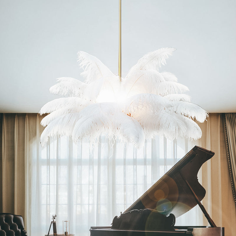 Nordic Pendant Light Kit - Single Bedroom Suspension Lighting in White with Tree, Crown, and Floral Design