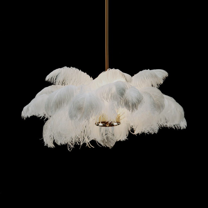 Nordic Pendant Light Kit - Single Bedroom Suspension Lighting in White with Tree, Crown, and Floral Design