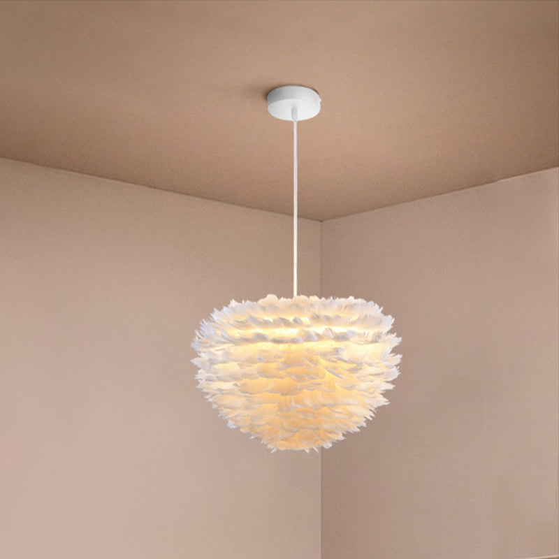 Nordic Pendant Light Kit - Single Bedroom Suspension Lighting in White with Tree, Crown, and Floral Design