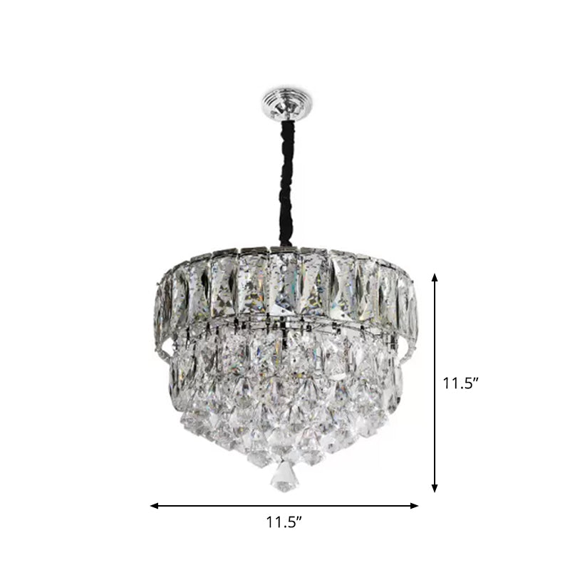 Modern Stainless Steel Crystal LED Pendant Light - Beveled Cut, Round/Square Tiers