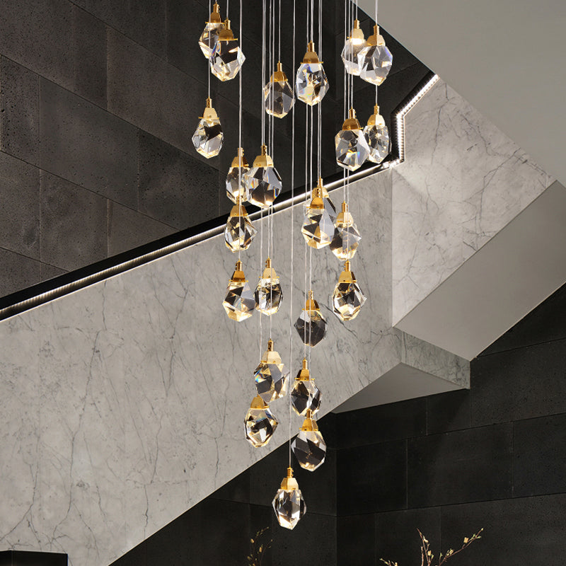 Modern Crystal Raindrop Pendant Light in Brass for Dining Room - Available in 3, 5, or 24-Light Options