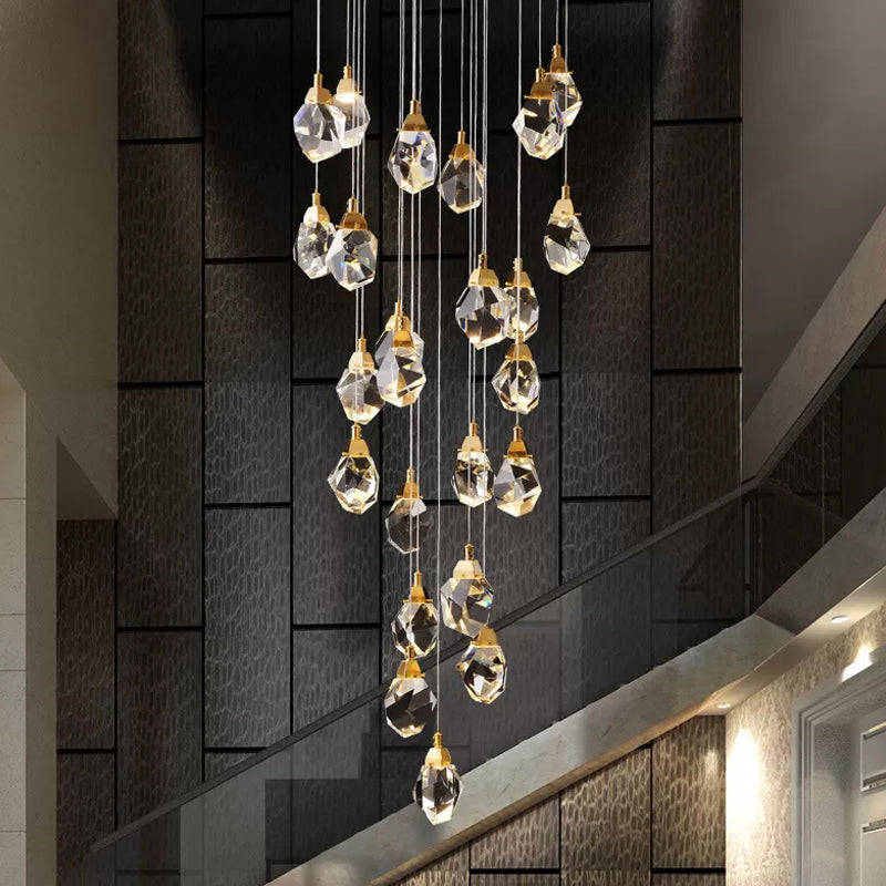 Modern Crystal Raindrop Pendant Light in Brass for Dining Room - Available in 3, 5, or 24-Light Options