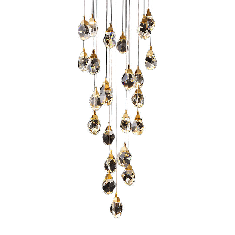 Modern Crystal Raindrop Pendant Light in Brass for Dining Room - Available in 3, 5, or 24-Light Options