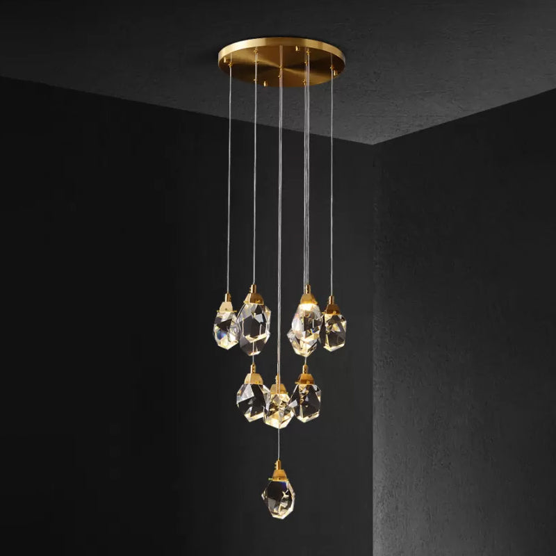 Modern Crystal Raindrop Pendant Light in Brass for Dining Room - Available in 3, 5, or 24-Light Options