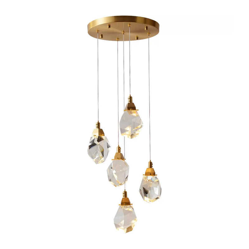 Modern Crystal Raindrop Pendant Light in Brass for Dining Room - Available in 3, 5, or 24-Light Options