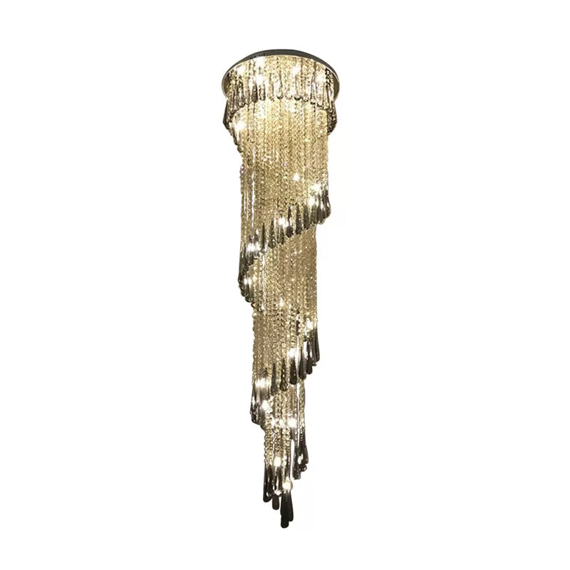 Contemporary Spiral LED Crystal Ceiling Light Pendant in Stainless Steel - Ideal for Living Room Décor