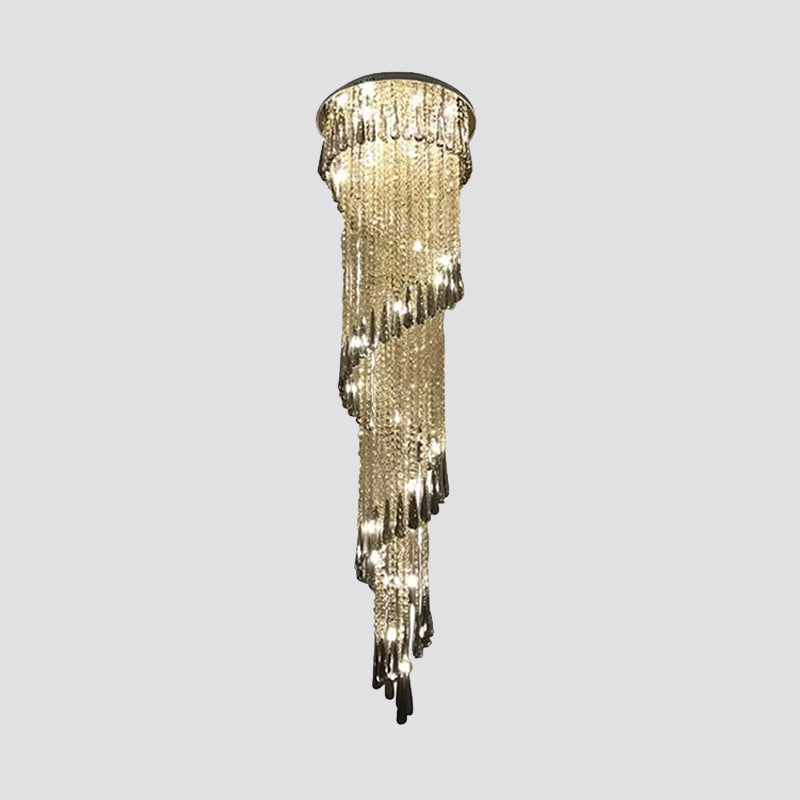 Contemporary Spiral LED Crystal Ceiling Light Pendant in Stainless Steel - Ideal for Living Room Décor