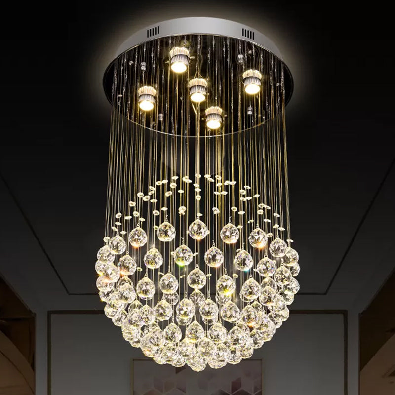 Modern Crystal Sphere Ceiling Lamp: 5-Light Stainless Steel Flush Mount Lighting