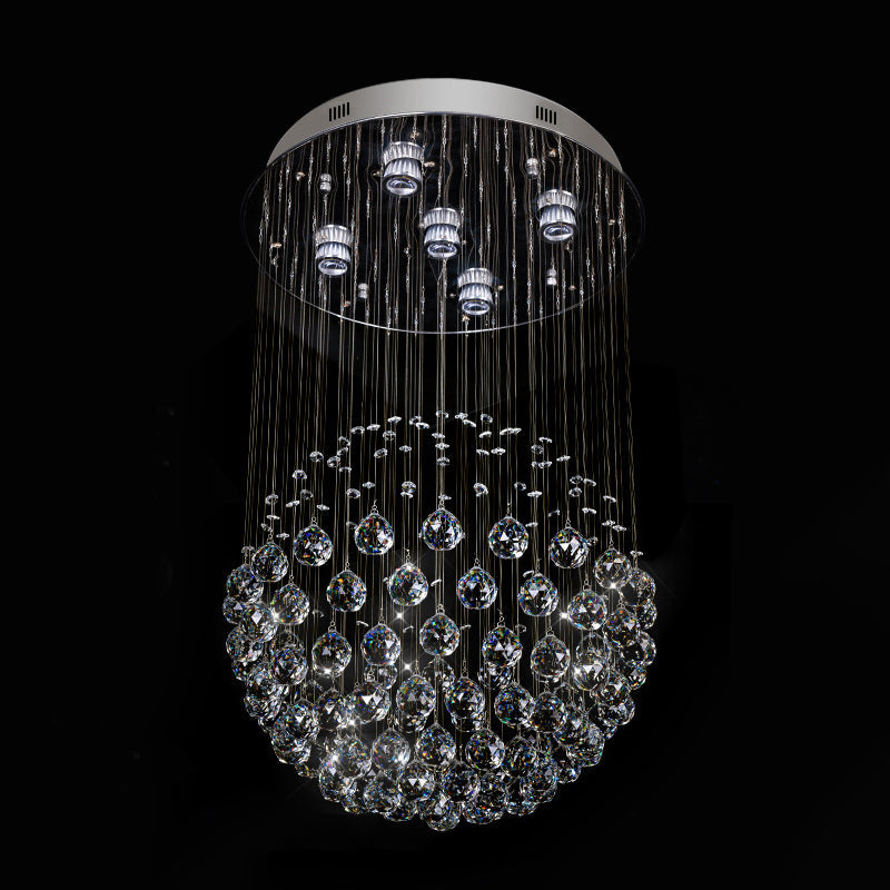 Contemporary Crystal Orb Ceiling Light - 5-Light Flush Mount in Stainless Steel