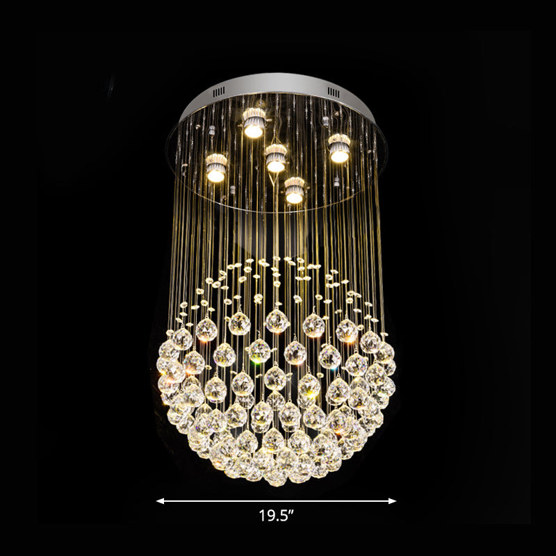 Contemporary Crystal Orb Ceiling Light - 5-Light Flush Mount in Stainless Steel