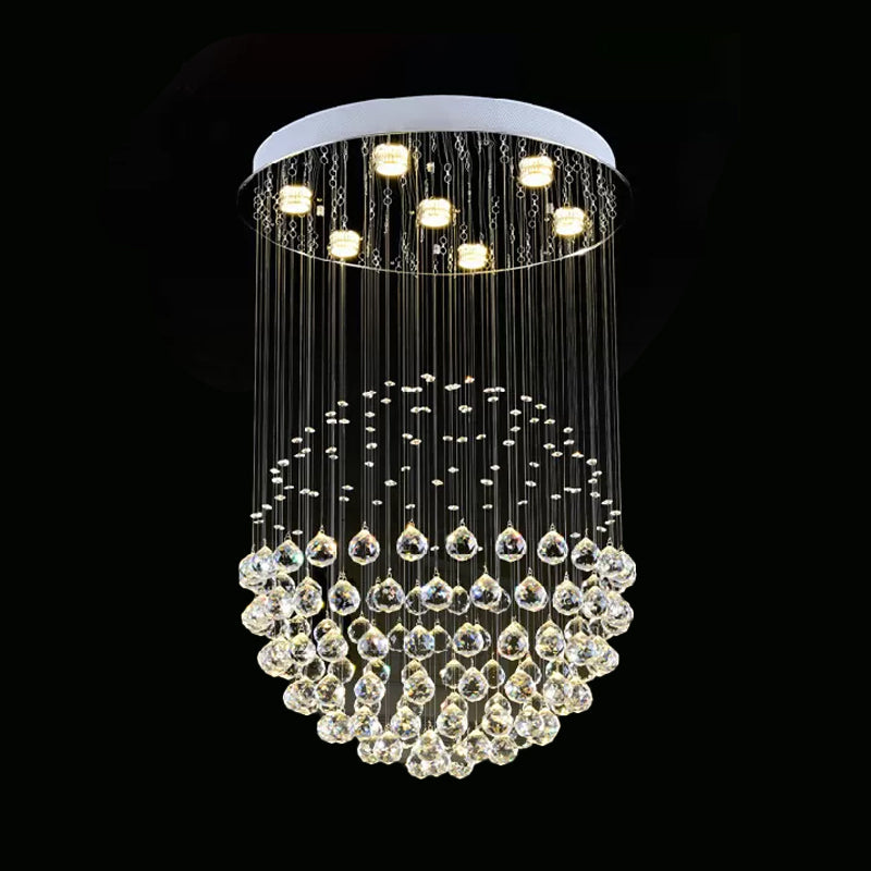 Contemporary Crystal Flushmount Light Fixture - Ideal for Restaurants - Stainless Steel Finish - 3/5/14 Bulbs