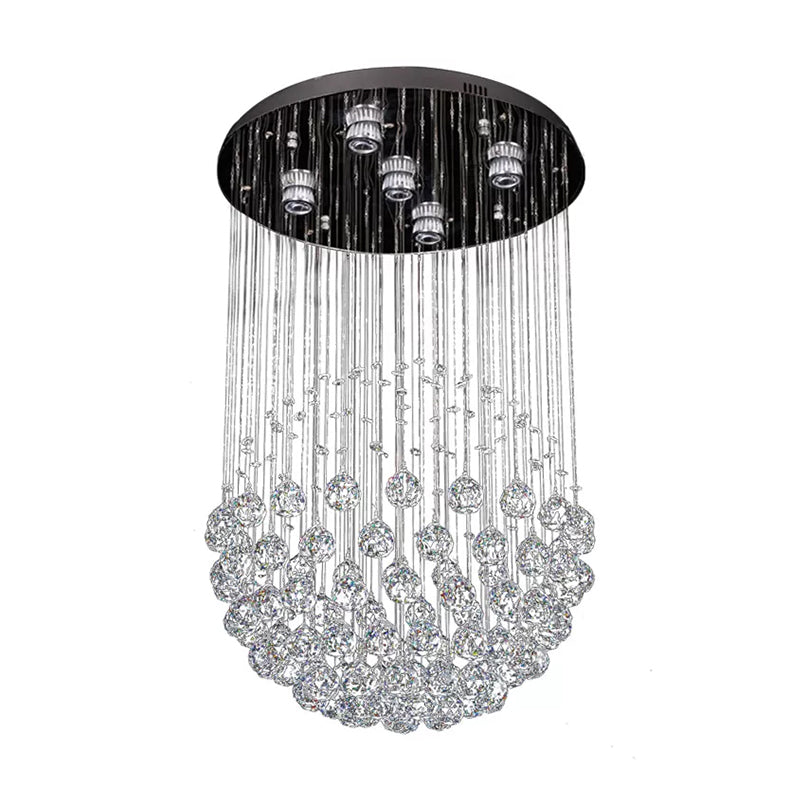 Contemporary Crystal Flushmount Light Fixture - Ideal for Restaurants - Stainless Steel Finish - 3/5/14 Bulbs