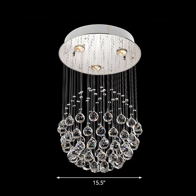 Contemporary Crystal Flushmount Light Fixture - Ideal For Restaurants Stainless Steel Finish 3/5/14