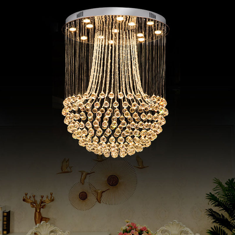 Contemporary Crystal Mushroom Flush Mount Ceiling Lamp With 13 Lights - Stainless Steel Finish