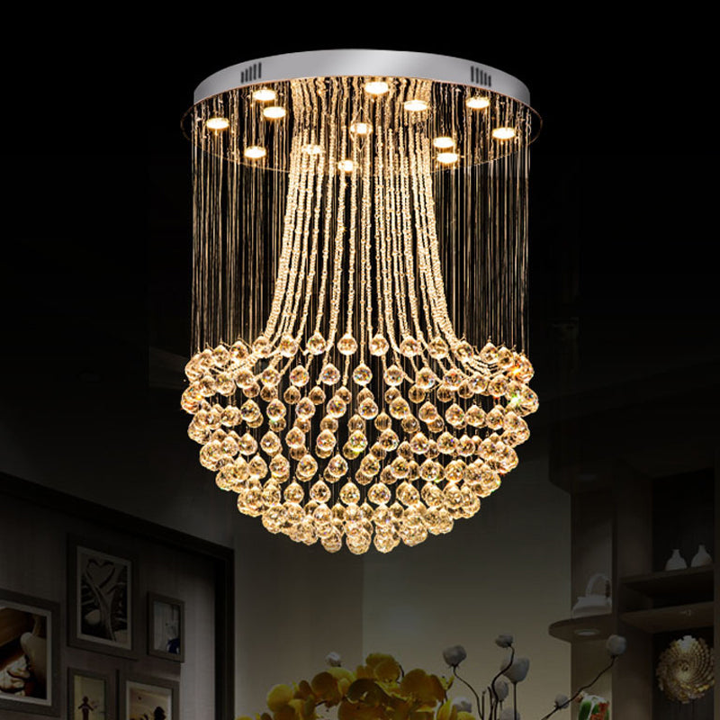 Contemporary Crystal Mushroom Flush Mount Ceiling Lamp With 13 Lights - Stainless Steel Finish