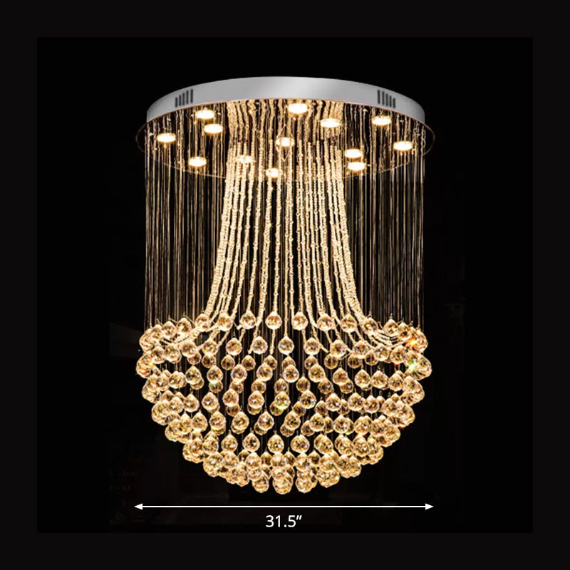 Contemporary Crystal Mushroom Flush Mount Ceiling Lamp With 13 Lights - Stainless Steel Finish