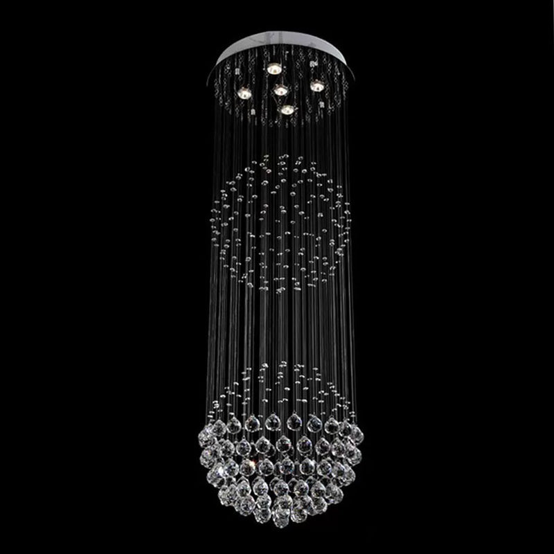 Modern Style Spherical Crystal Ceiling Lamp - 5 Lights, Stainless Steel Flush-Mount Light