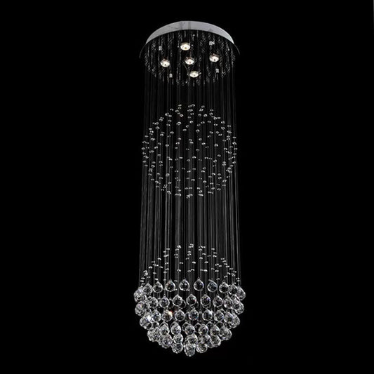 Modern Style Spherical Crystal Ceiling Lamp - 5 Lights, Stainless Steel Flush-Mount Light